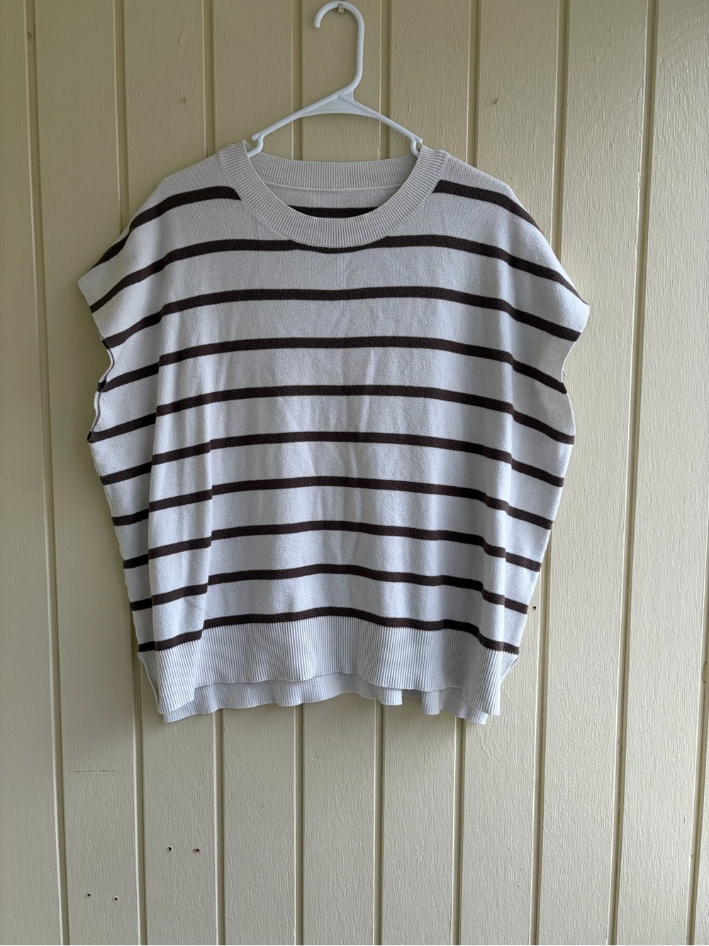 Striped Knit Sleeveless Top - White with Brown Stripes